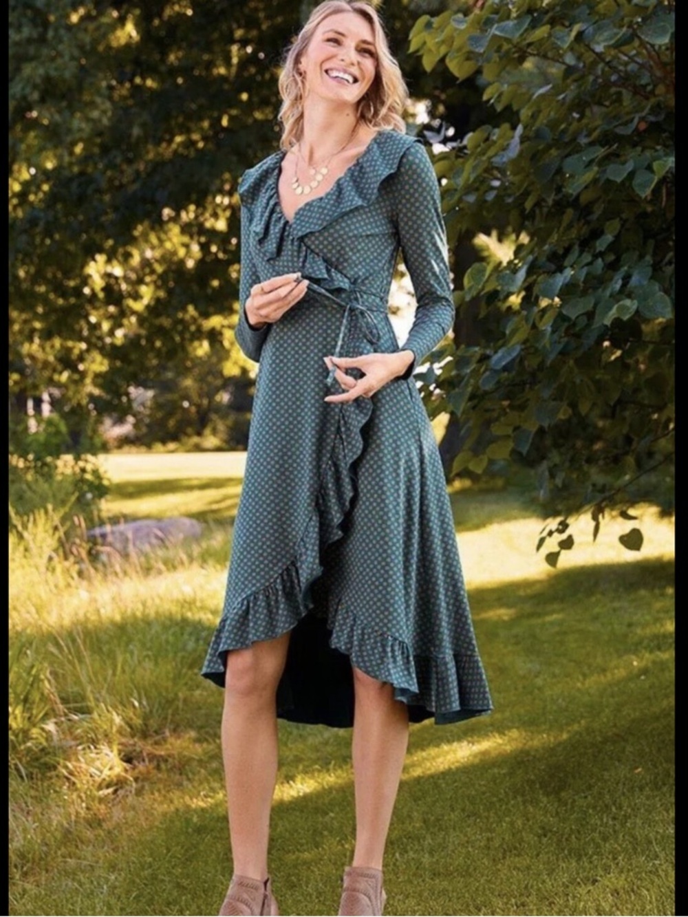 Matilda Jane Teal and Pink Ruffle Wrap Dress